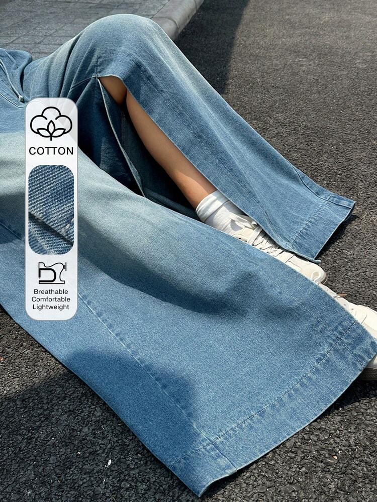 Dazy Plus Plus Size Women's Casual Drawstring Waist Wide Leg Jeans, Blogger Street Style, Versatile For All Seasons