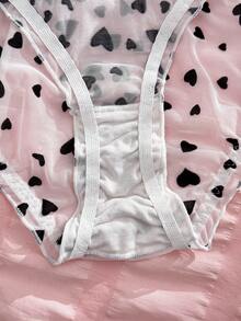PetitDoll 1pc Cute Heart Design Ladies Romantic Panties - Black and White - View 10