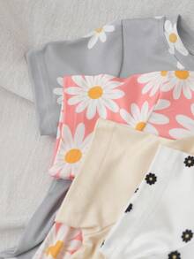 Baby Girl Floral Print Casual Versatile Daily Wear Short Sleeve Top - Multicolor - View 5