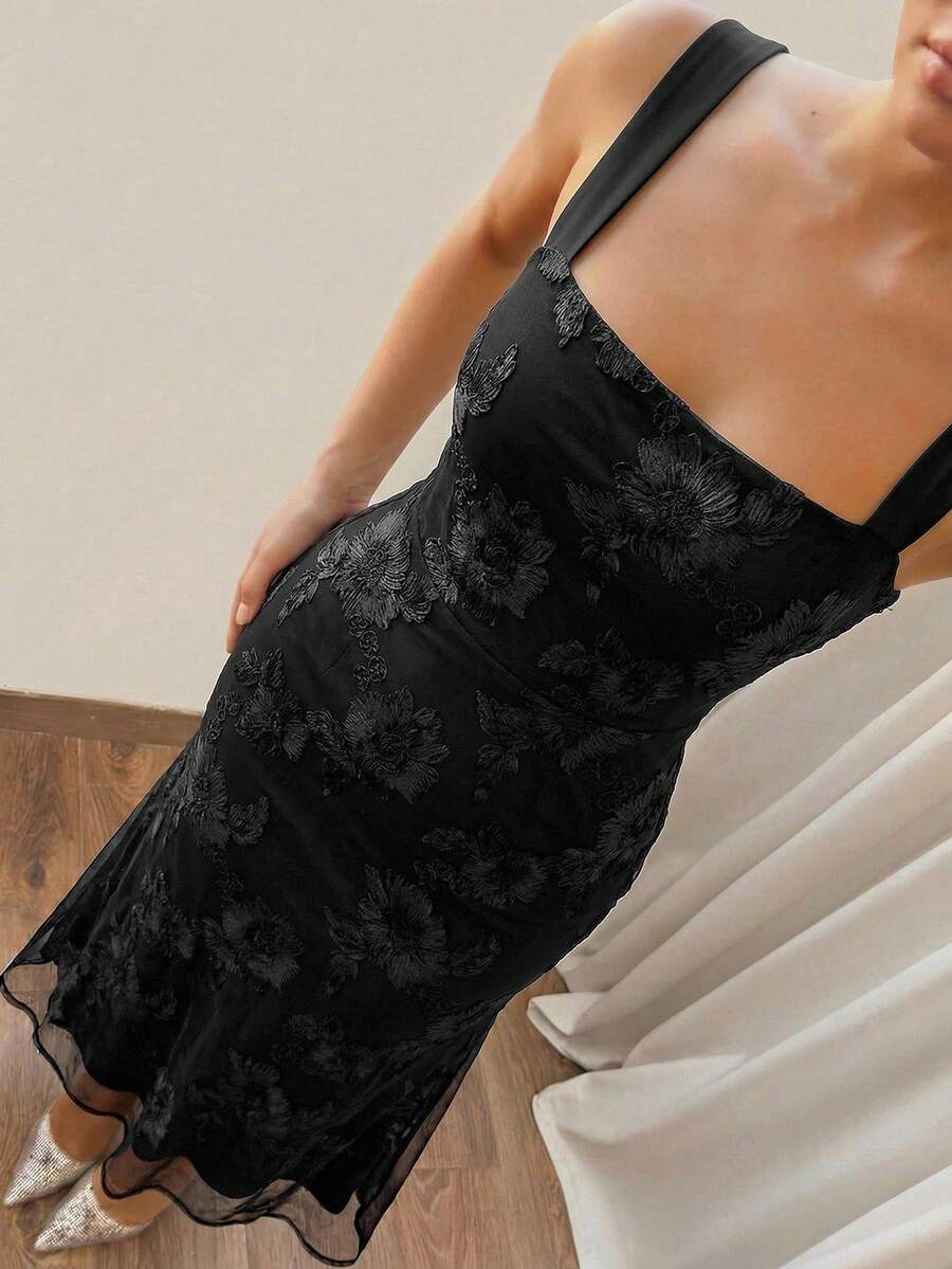 SHEIN Allurite Vestido formal elegante bordado para mujer para banquetes y ocasiones formales - Negro - Ver 1