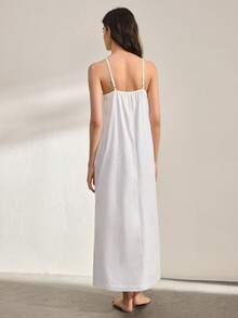 Ocili Camisón de mujer con diseño de encaje calado y bordado floral de algodón, vestido de ropa de dormir para damas - Azul - Ver 3