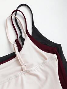 Sweetra 3pcs/Set Women's Casual Sleeveless Bodysuit, Minimalist Slim Fit Low Neck Solid Color, Apricot, Coffee Brown And Black, Versatile For Spring/Summer - Multicolor - View 3