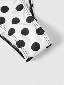 ROMWE Avant Maiô Bikini Feminino, Estilo Boêmio Fofo Preto e Branco com Estampa de Bolinhas, com Sutiã Embutido, Adequado para Férias, Praia, Piscina e Roupas Esportivas, Primavera/Verão 2026 - Preto - Visão 4