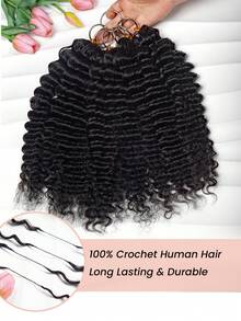 Boho Braids Tóc nối móc sóng sâu, nhẹ, không thắt nút, kiểu tóc tết Boho, tóc móc lông vũ, làm từ 100% tóc người Remy, đã được tách sẵn, thắt nút vô hình kèm dây, tóc nối móc sóng sâu siêu nhỏ đã được tạo vòng sẵn. - Natural Black - Xem 4