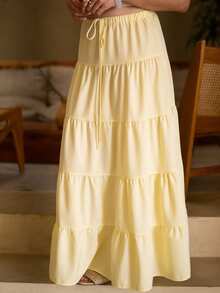 Andrea Bello Chân váy xòe bồng đơn giản co giãn nhẹ - Màu vàng - Xem 5