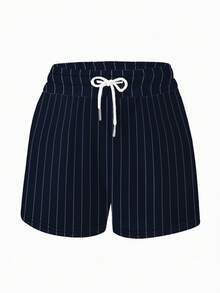 EMERY ROSE Conjunto de 2 piezas para mujer, top holgado de manga corta, shorts holgados cómodos, patrón de rayas azul marino, patrón de cóctel, superventas de verano - Multicolor - Ver 3