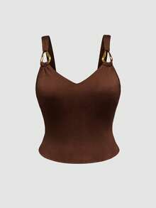 INAWLY Áo tank top cổ chữ V ôm sát, trang trí kim loại, dành cho nữ cỡ lớn, thích hợp cho kỳ nghỉ hè, tiệc tùng, hẹn hò, du thuyền, nghỉ mát, bãi biển, lễ hội âm nhạc, phong cách Bohemian. - màu nâu - Xem 3
