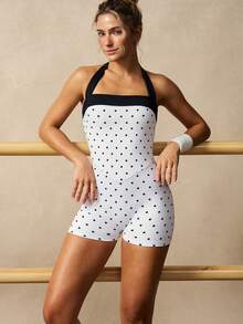 VARSIVA 女士休闲运动波点印花露背连体裤 - 黑與白 - 查看 5