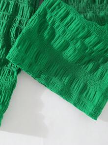 SHEIN Vintaside Kids 女童休闲简约时尚日常圆领无袖短款纯色纹理面料定制绿色女童夏季背心，松紧腰宽松长款纯色休闲裤，女童返校装，女童夏季户外旅行度假服装 - 綠色 - 查看 4