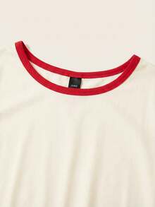 SHEIN BASICS Đầm thun tay ngắn cổ tròn dáng suông dành cho nữ cỡ lớn - Đỏ - Xem 8