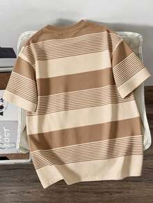 Manfinity Joysei Áo thun nam tay ngắn cổ tròn in họa tiết sọc, kiểu dáng thường ngày. - Màu Khaki - Xem 2