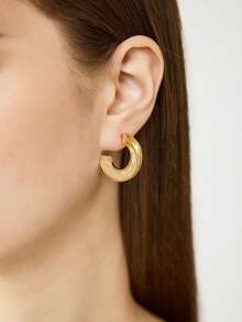 MOTF PREMIUM Pendientes de metal con baño de oro de 18 quilates con diseño de fritillaria blanca de estilo simple y elegante - Amarillo Oro - Ver 1