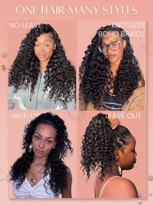 Boho Braids Tóc nối móc sóng sâu, nhẹ, không thắt nút, kiểu tóc tết Boho, tóc móc lông vũ, làm từ 100% tóc người Remy, đã được tách sẵn, thắt nút vô hình kèm dây, tóc nối móc sóng sâu siêu nhỏ đã được tạo vòng sẵn. - Natural Black - Xem 12