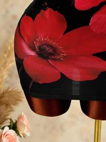 Mistrie Vestido mini ajustado con cuello halter y diseño floral calado en rojo, vestido de verano sexy para vacaciones - Negro - Ver 6