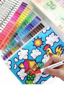 1PC Dual Tip Brush Marker Pen Fine Tip And Soft Brush Tip Art Markers For Adult Kids Coloring Hand Lettering Journaling Calligraphy Drawing Painting School Supplies With Vibrant Ink Ergonomic Grip Portable Case - various - View 7