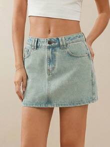 WESTFADE Chân váy mini denim cơ bản cao cấp, chất liệu 91% cotton. - Rửa nhẹ - Xem 6
