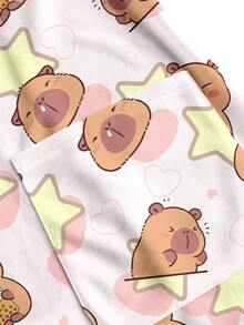 PopScrub Casual Minimalist Retro Elegant Commuting Versatile Warm Pink Star Pattern Cute Print Women's Uniform Top - Multicolor - View 5