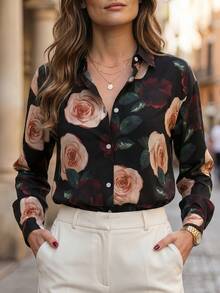 Editum Chemise de navettage à grand imprimé floral pour femmes - Multicolore - Voir 10