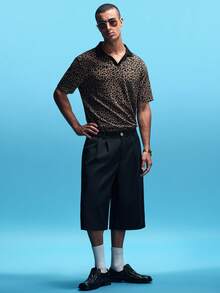 NobleFwd Men's Leopard Print Contrast V-Neck Polo Shirt, Suitable For Outings And Parties Men's Vaca Shirts Men's Party Shirt Cheetah Print Men Shirt Men Leopard Shirt Streetwear Men Shirt Old Money,Daily Leisure, Weekend Trips, Outdoor Activities, Travel Expeditions, Relaxed Work Environments Or Semi-Formal Occasions, Boyfriend/Husband Gift, Anniversary /Birthday Gift Party Christmas New Years - Khaki - View 3