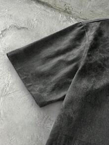 NEON BLANC Áo sơ mi denim nam tay ngắn kiểu dáng thường ngày, khóa cài hình máy bay, họa tiết da báo. - màu đen - Xem 2