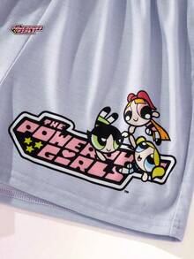 THE POWERPUFF GIRLS X SHEIN Maija Kids 2件套 女童卡通动物印花柔软针织圆领短袖T恤和松紧腰短裤 - 彩色 - 查看 6