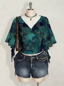 SHEIN ICON Áo thun nữ cỡ lớn màu xanh dương, họa tiết hoa retro, phong cách thường ngày, thích hợp cho thời trang đường phố và lễ hội âm nhạc. - Nhiều màu - Xem 1
