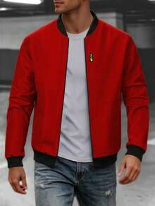 Manfinity Homme Men's Contrast Color Casual Long Sleeve Jacket - Red - View 2