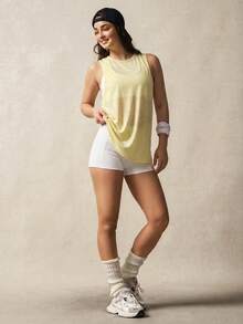 VARSIVA V-Neck Short Sleeve Hollow Back Loose T-Shirt - Yellow - View 7