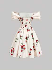 SHEIN MOD Đầm ngắn trễ vai in hoa thanh lịch dành cho nữ - Nhiều màu - Xem 2