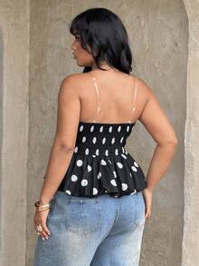 Rustia Top elegante y vintage con volantes en el bajo, con estampado de lunares negros, ajustado y sin tirantes, para fiestas y vacaciones, para mujeres de talla grande - Blanco y Negro - Ver 2