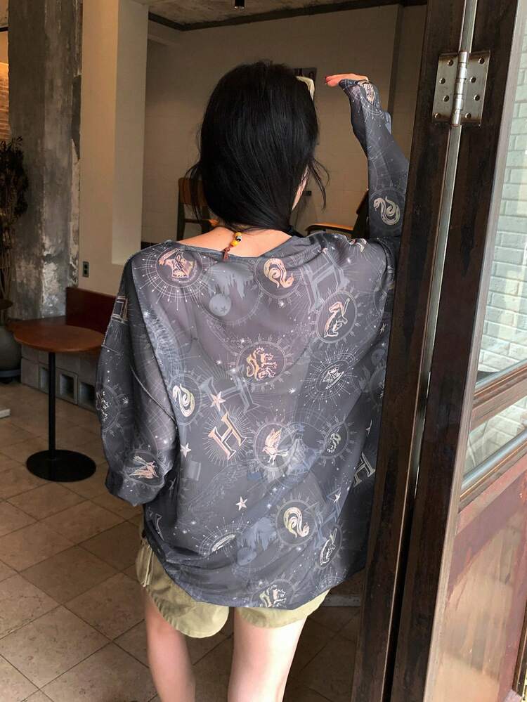 Women's Fashionable Versatile Letter Print Long Sleeve Top, Suitable For Beach Vacation
