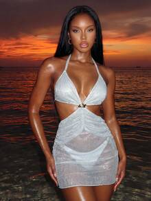 Bellisia Women's New Arrival Spring/Summer Sexy Beach Cover-Up Sexy Dress For Party Bikini Cover Dress - Silver - View 2