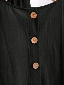 SHEIN 两件套少女休闲百搭基础款通勤装，舒适荷叶边圆领上衣搭配宽松梭织长裤，杏色，适合居家、运动、度假、外出、聚会、约会、购物、上学、返校季等场合。 - 黑色 - 查看 4