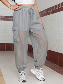 SHEIN EZwear 大码休闲运动裤，带口袋，适合日常穿着，灰色 - 灰色 - 查看 3
