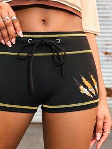 GARFIELD | SHEIN Women's Drawstring Waist Casual Shorts, - Black - View 8