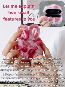 1PC CUTE PINK BLUE WINTER PLUSH BLUETOOTH EARPHONE CASE COVER FOR 1ST 2ND PRO PRO2 3RD 4TH GEN BIRTHDAY GIFT - Rose Red - View 6
