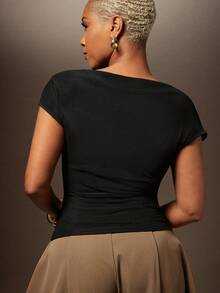 Áo lưới cổ thuyền xếp ly, lót toàn bộ - màu đen - Xem 5