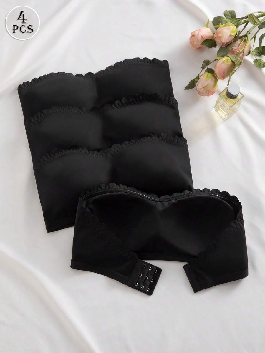 NudeFit Set Bra Hitam 4 Potong untuk Wanita, Tali dan Bantalan yang Dapat Dilepas - Hitam - View 1