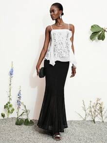 Aveloria Modichic Cami Tank Top Blouse Loose A-Line Sequin Textured Chiffon Spaghetti Strap Layered Draped Hem Elegant Chic White Party Summer Business Professional Women Sequin Embroidery Solid Summer Tops Blouses For Women Summer Outfits For Women Sexy Tops Sequin Top Holiday For 28°C Above High Temperature - Multicolor - View 6