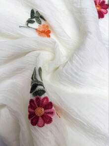 GlowEve Blusa de mujer de cuello redondo con bordado floral delicado y texturizado, nueva para el verano - Albaricoque - Ver 5