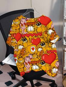 GARFIELD | SHEIN Áo thun nữ cỡ lớn in hình hoạt hình, cổ tròn, tay ngắn, kiểu dáng thường ngày. - trắng - Xem 2