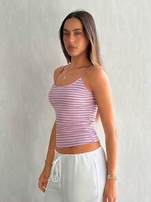 Muchica Débardeur décontracté rose rayé pour femme - Rose bonbon - Voir 4
