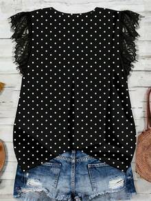 Plus Size Polka Dot Print V-Neck Lace Cuff Blouse Zoey Outfit Zipper Top Latest Tops For Women New Arrivals Zoo Outfits Women - Multicolor - View 2