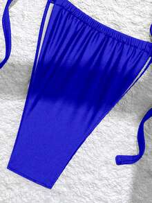 Swim Chiccia Hàng mới về, sản phẩm bán chạy nhất mùa hè, màu trơn, gợi cảm, áo tank top hở lưng và quần short buộc dây bên hông, bộ bikini đi biển dành cho nữ, phong cách thời trang bãi biển, đồ bơi tối giản. - Màu xanh lam - Xem 7