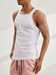 Driftmere 2 Packs Men's Solid Ribbed Casual Versatile Tank Top Ribbed Tank Top Pink And White Tank Tops Tank Tops Pack Square Neck Tank Top - Multicolor - View 6