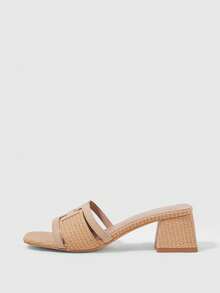 Giày sandal quai ngang mũi vuông đính đá cho nữ, thích hợp làm quà Giáng sinh - Màu be - Xem 3