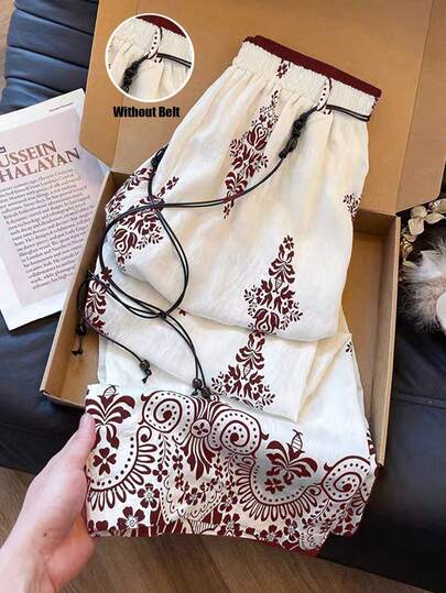 GlowEve 女士印花宽松阔腿裤，适合度假穿着