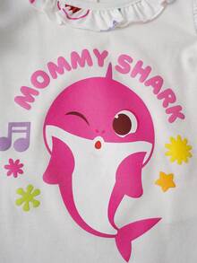 BABY SHARK X SHEIN Set Kaos dan Celana Pendek Lengan Bergelombang Motif Kartun untuk Bayi Perempuan - Putih - View 4