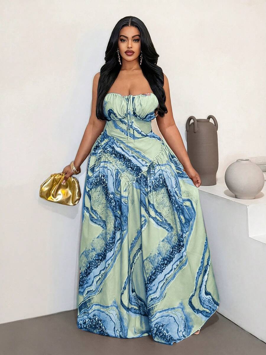Maweii Plus Size Sleeveless Casual Vacation Fashionable Printed Sexy Dress - Multicolor - View 1