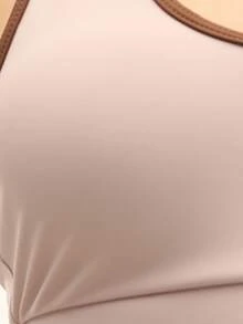 Nöista 套裝的一部分，運動風粉色上衣配棕色對比色細節，露背設計。適合運動、瑜珈、健身房、健身、芭蕾、皮拉提斯、健身、夏季 - 粉色 - 查看 6
